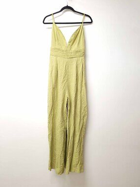NWT A. peach Plunge Neck Sleeveless Wide Leg Jumpsuit Size L Linen Blend
